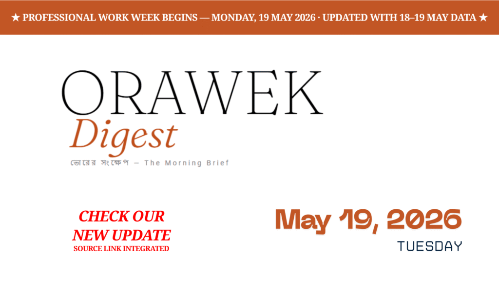 Orawek Digest morning brief every weekday at 8 am on Business , Economy & Ai. Tuesday, 19 May, 2026